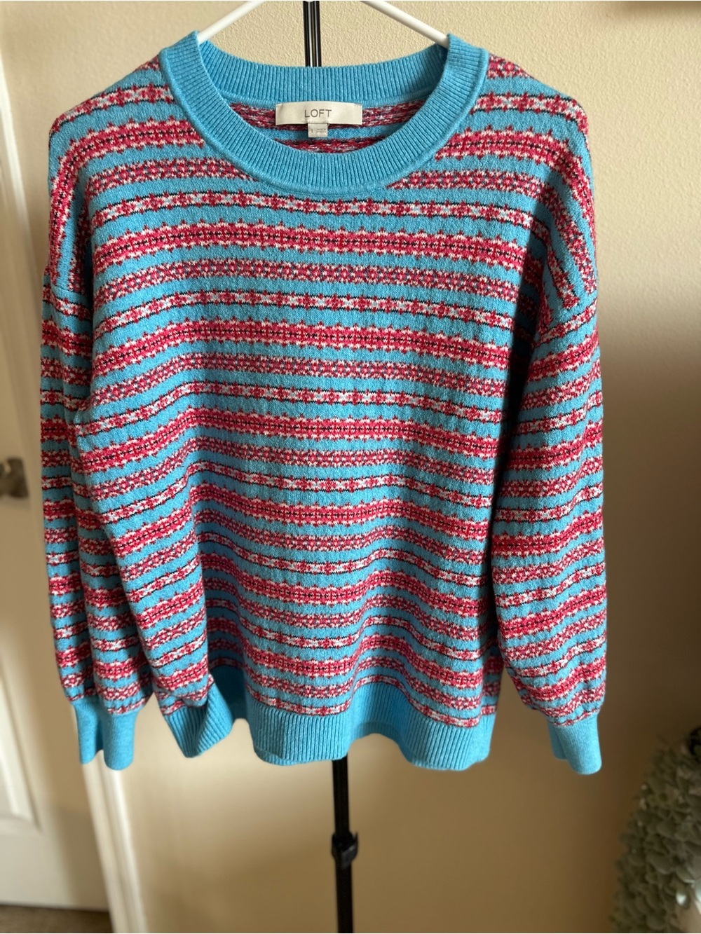 LOFT Blue and Pink Striped Crewneck Sweater - Picture 2 of 8